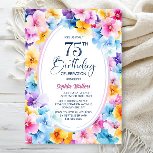 Invitation Fleur colorée Oval 75e fête d'anniversaire