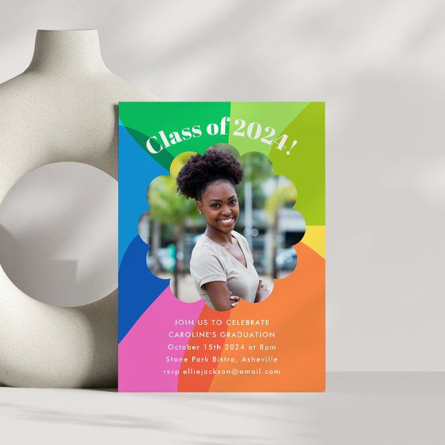 Invitation Fleur colorée Rainbow Photo Graduation Party (Créateur téléchargé)