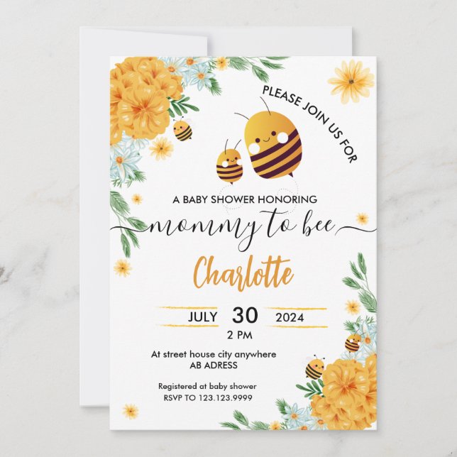 Invitation Fleur d'Abeille de maman à Baby shower (Devant)