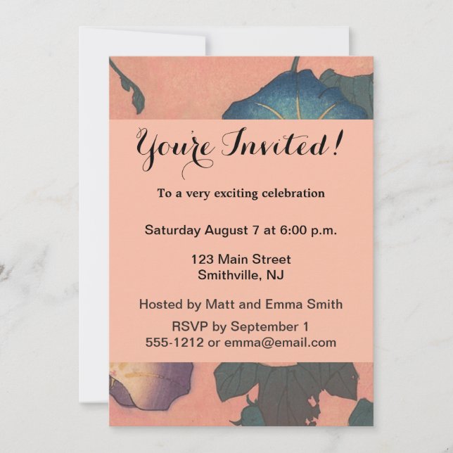 Invitation Fleur d'abeille rose Art classique Hokusai (Devant)