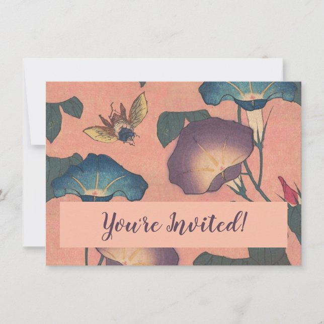 Invitation Fleur d'abeille rose classique Hokusai Art (Devant)