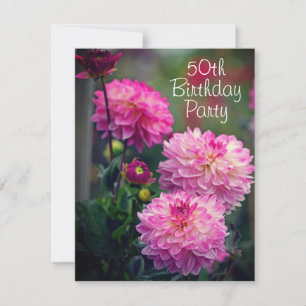Invitation Fleur Dahlia rose et blanc 50e fête d'anniversaire
