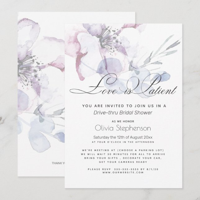 Invitation Fleur d'amour est patiente Fête de mariage Drive T (Devant / Derrière)