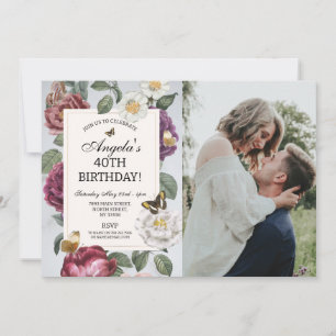 Invitation Fleur d'anniversaire Butterfly Floral Photo