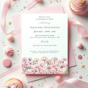 Invitation Fleur d'anniversaire de janvier Carnation rose 45e