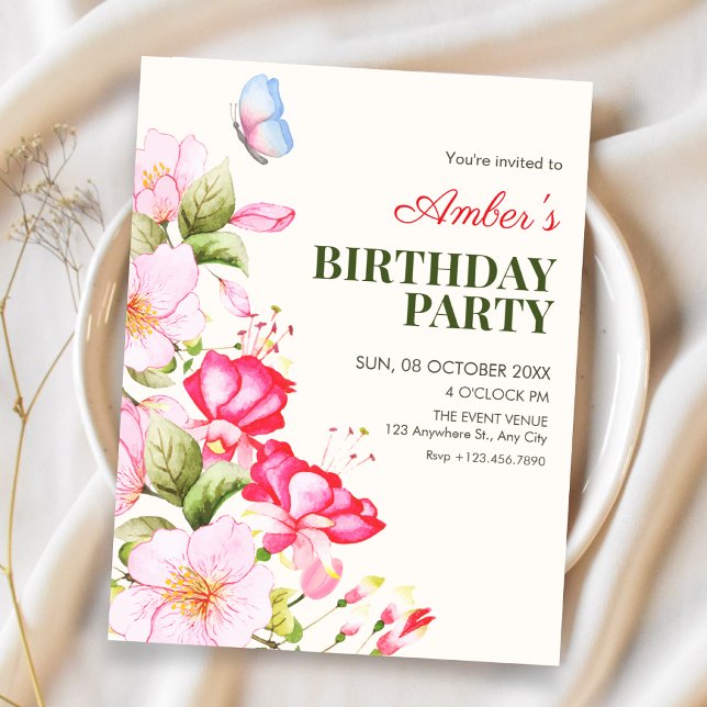 Invitation Fleur d'anniversaire en fleurs  (Créateur téléchargé)