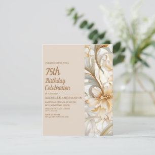 Invitation Fleur d'aquarelle brun roux élégant pour 75e anniv