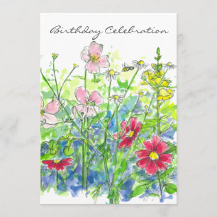 Invitation Fleur d'aquarelle Cosmos 70e fête d'anniversaire
