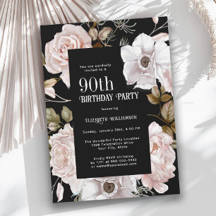 Invitation Fleur d'aquarelle féminine 90e fête d'anniversaire
