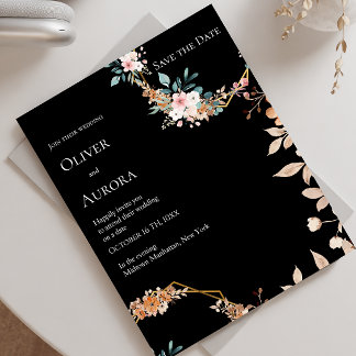 Invitation Fleur d'aquarelle foncée Enregistrer la date Invit