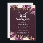 Invitation Fleur d'aquarelle Purple Floral 40e fête d'anniver<br><div class="desc">Plus joli Invitations Florales Anniversaire dans le Little Bayleigh Store!</div>