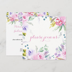 Invitation Fleur D'Aquarelle Romantique Réception Seulement