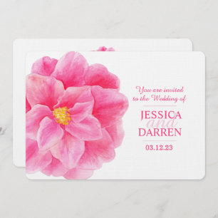 Invitation Fleur d'aquarelle rose camélia invitez à un mariag