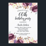 Invitation Fleur d'aquarelle violet Floral 60e fête d'anniver<br><div class="desc">Plus joli Invitations Florales Anniversaire dans le Little Bayleigh Store!</div>