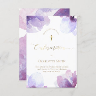 Invitation Fleur d'aquarelle violette de confirmation