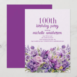 Invitation Fleur d'aquarelle violette élégante pour 100e anni