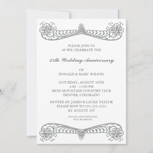 Invitation Fleur d'argent Défilement 25e fête d'anniversaire  (Devant)