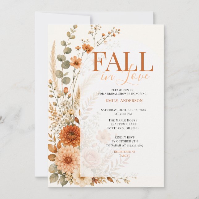 Invitation Fleur d'automne orange Tomber amoureux Enterrement (Devant)