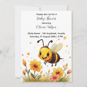 Invitation Fleur de bande dessinée d'abeille mignonne