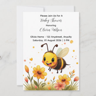 Invitation Fleur de bande dessinée d'abeille mignonne