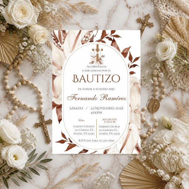 Invitation Fleur de baptême bohème espagnol (Créateur téléchargé)