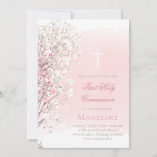 Invitation fleur de bébé à l'aquarelle rose Première commun
