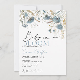 Invitation Fleur de Bébé Bohème Bleue