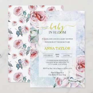 Invitation Fleur de bébé Élégant floral Bleu Baby Shower