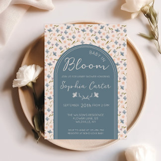 Invitation Fleur de bébé en bleu Baby Shower