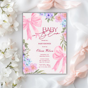 Invitation Fleur de bébé en fleurs Rose Bow fille Baby Shower