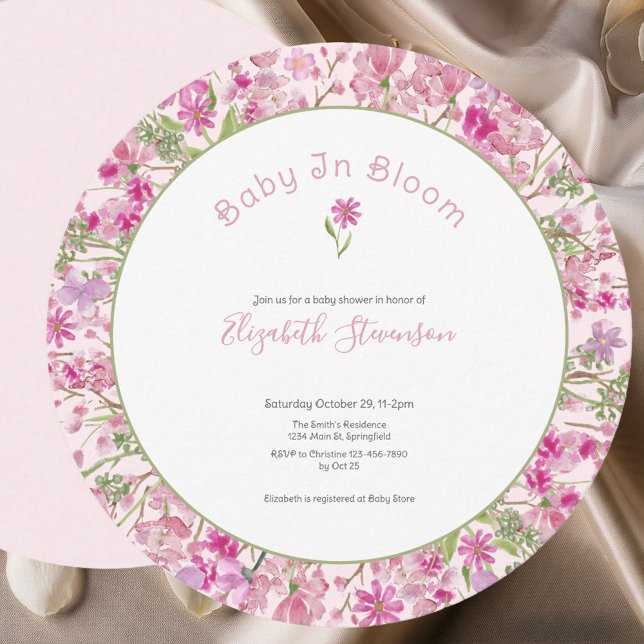 Invitation Fleur de bébé rose Fête de bébé fille  (Créateur téléchargé)