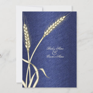Invitation Fleur de blé mariage crème bleue