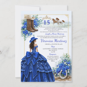 Invitation Fleur de bleu royal espagnol Charra Princess 15 An