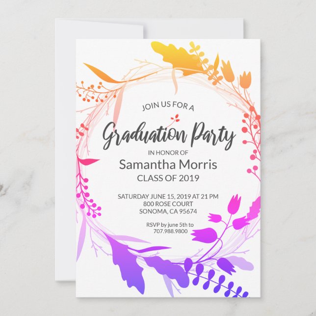 Invitation Fleur de Bohème Flower Wreath Graduation Party (Devant)