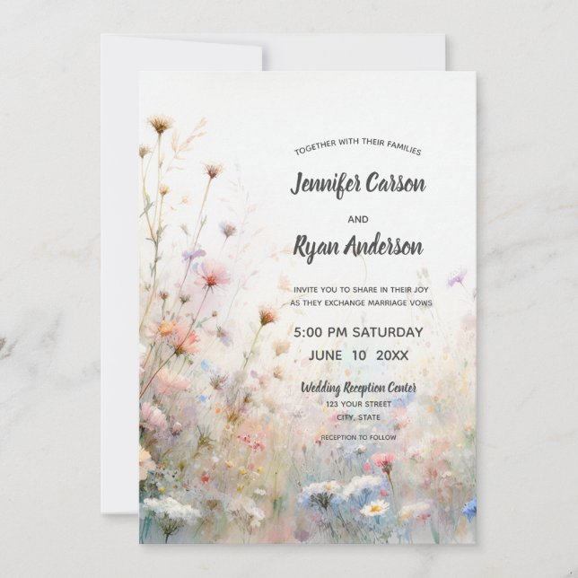 Invitation Fleur de Boho aquarelle personnalisée florale (Devant)