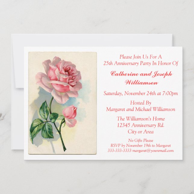 Invitation Fleur de Bouquet de Rose Romantique Fête d'Anniver (Devant)