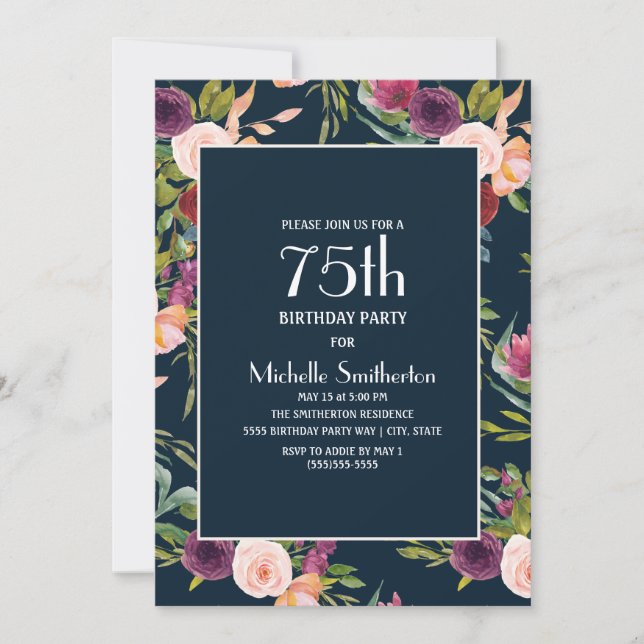 Invitation Fleur de Bourgogne Bleu Clair 75e Anniversaire (Devant)