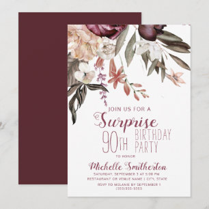 Invitation Fleur de Bourgogne Bohème Vintage 90e Anniversaire