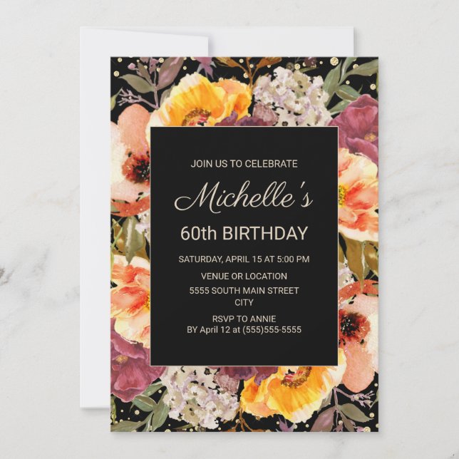 Invitation Fleur de Bourgogne Noir Orange 60e Anniversaire (Devant)