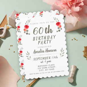 Invitation Fleur de brindille de rose aquarelle pour 60e anni