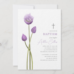 Invitation Fleur de bulle de lavande fleurs minimaliste Baptê