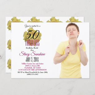 Invitation Fleur de cactus jaune 50 et Fabuleux anniversaire