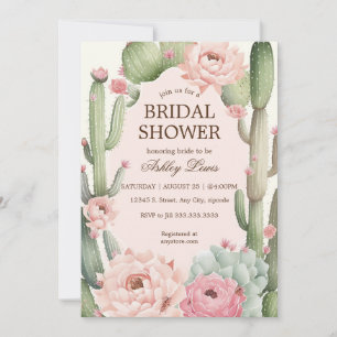 Invitation Fleur de Cactus Verdure Rose Fiesta du Désert