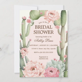 Invitation Fleur de Cactus Vert rose Désert Fiesta