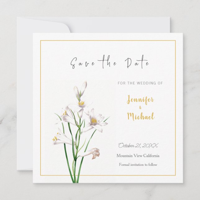 Invitation Fleur de calligraphie couleur or mariage Enregistr (Devant)