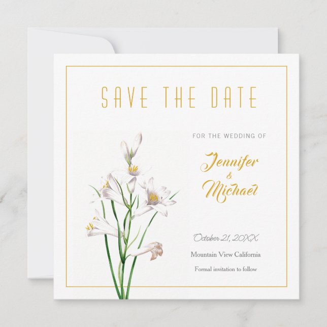 Invitation Fleur de calligraphie couleur or mariage Enregistr (Devant)