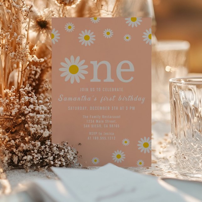 Invitation Fleur de Camomille Fleur Sauvage Corail Premier An (Créateur téléchargé)