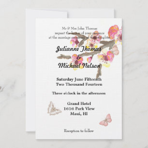 Invitation Fleur de cerise avec Mariage de papillons