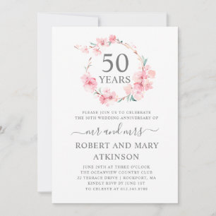 Invitation Fleur de cerise rose 50e anniversaire du Mariage