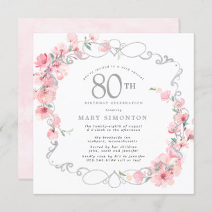 Invitation Fleur de cerise rose 80e anniversaire